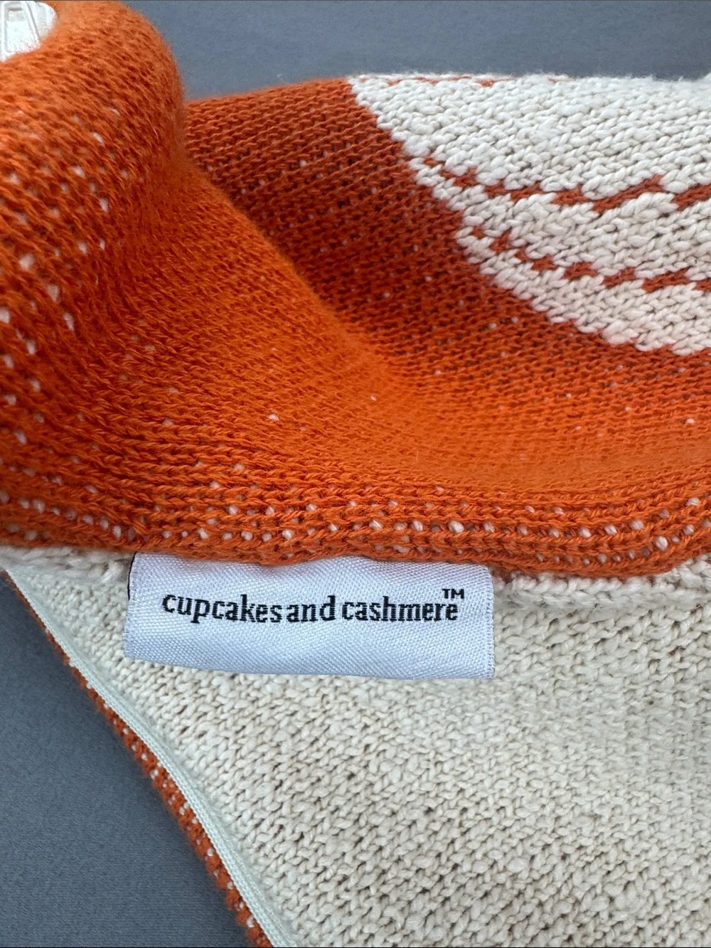 Cupcakes & Cashmere Reversible Pumpkin Knit Pillow Cover 100% Cotton Fall Decor